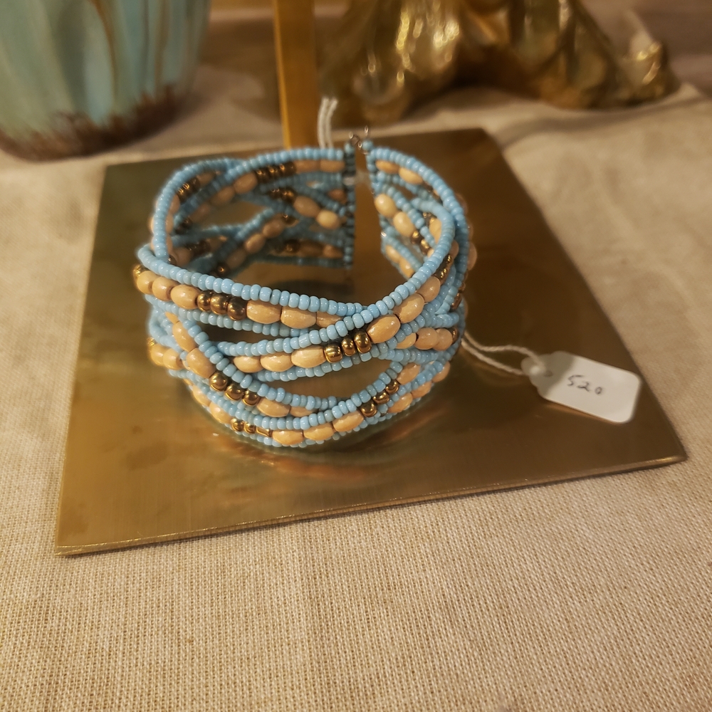 NWT! Handmade Multistrand Braided Bracelet in Light Blue and Gold - Picture 5 of 5